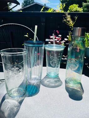 🔮Starbucks RARE Crystal Clear Collection – Bundle of 4 Glass RECYCLED GLASSS 🥃